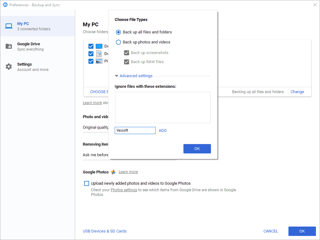 google backup and sync settings not working